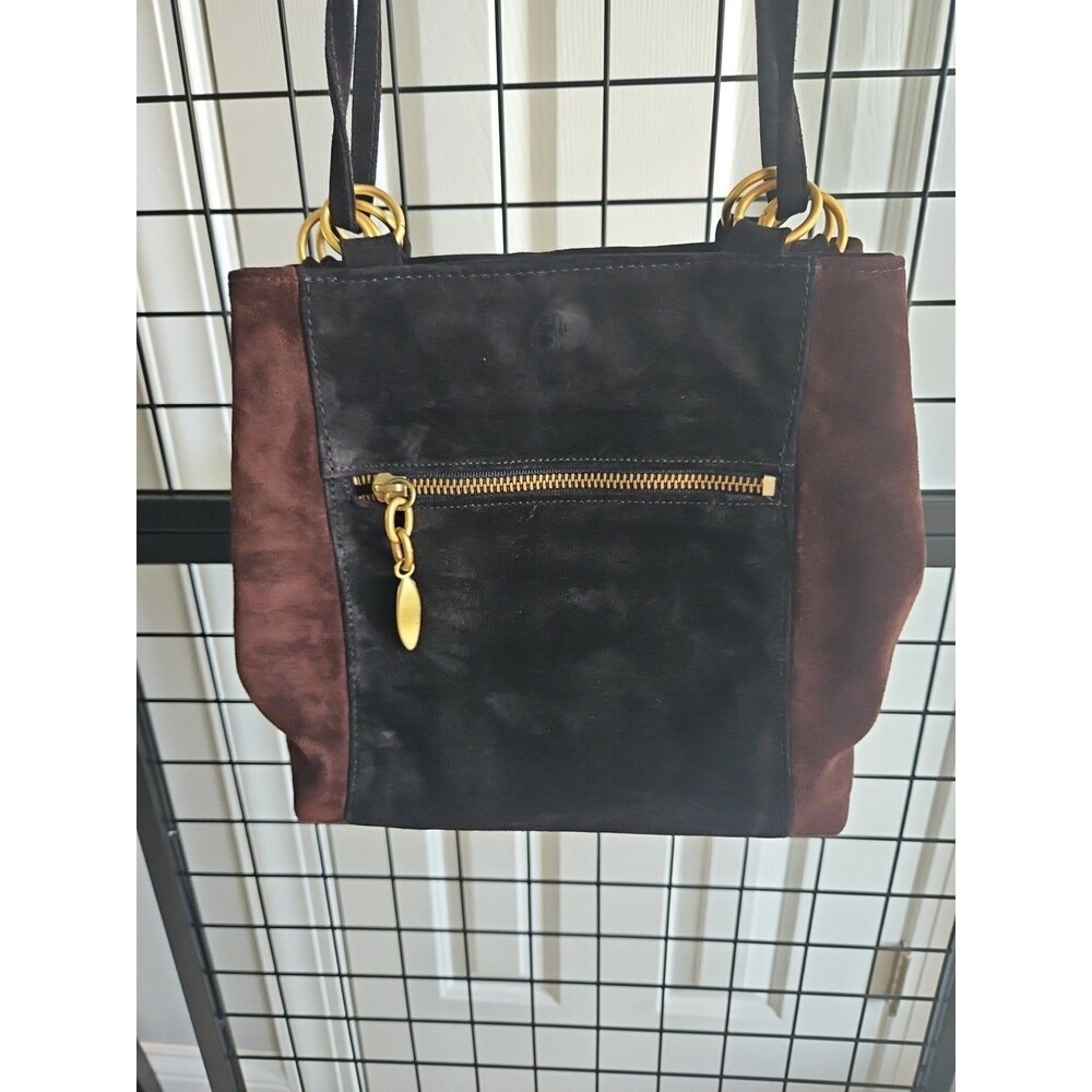 Vintage LJS Brown And Black Suede Handbag. Excellent Condition